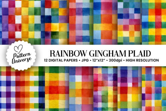 Download Rainbow Gingham Plaid Seamless Patterns - Rainbow gingham Collection